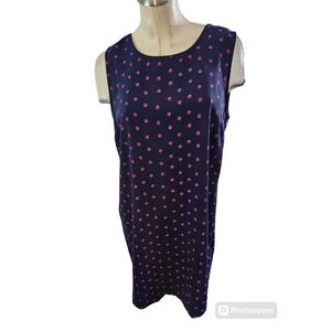 Adrienne Vittadini Size 12 Blue Pink Polka Dot Dress Sleeveless